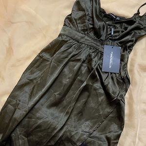 Dark olive green satin dress from PLT